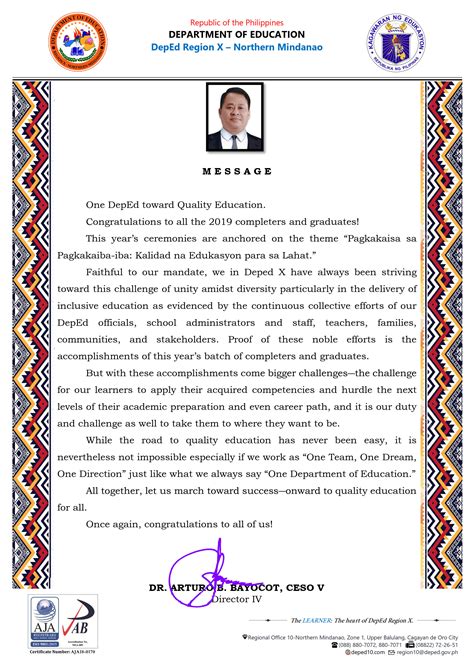 MESSAGE FROM REGIONAL DIRECTOR .